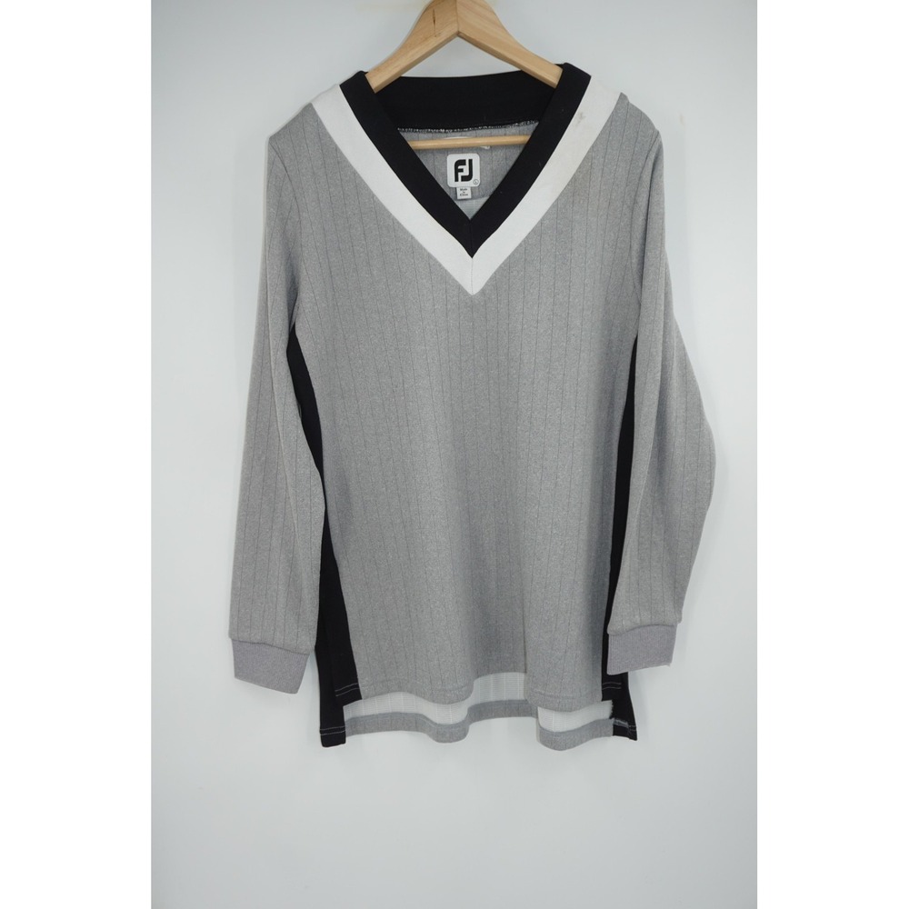 FootJoy Golf Drop Needle V-Neck Sweater Womens Large Gray Pullover Polyester